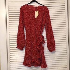 Red patterned mini wrap dress